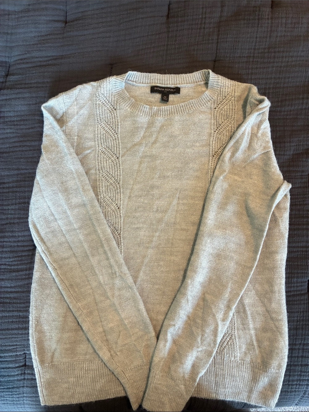 Banana Republic Women’s Light Gray Cable-Panel Crew Sweater